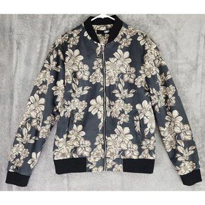 CBG Guess Jacket Womens Small Green Floral Faux Suede Retro Hippie Bomber